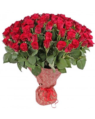 Букет 101 красная роза с оформлением
