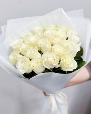 Букет 21 белая роза LUXURY