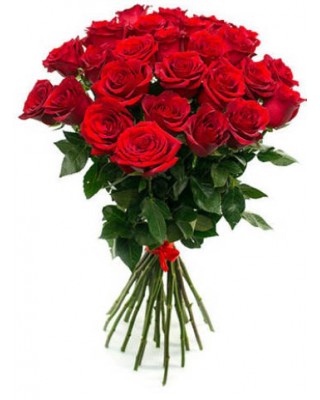Букет 25 красных роз в ленте 