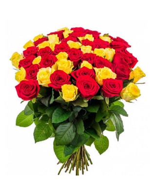 Букет 51 красная и жёлтая роза