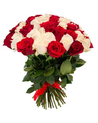 Букет 65 красных и белых роз