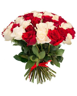 Букет 75 красных и белых роз