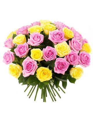 Букет 35 желтых и розовых роз